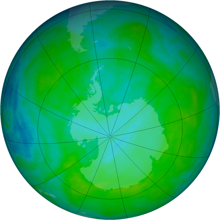 Antarctic ozone map for 22 December 1992